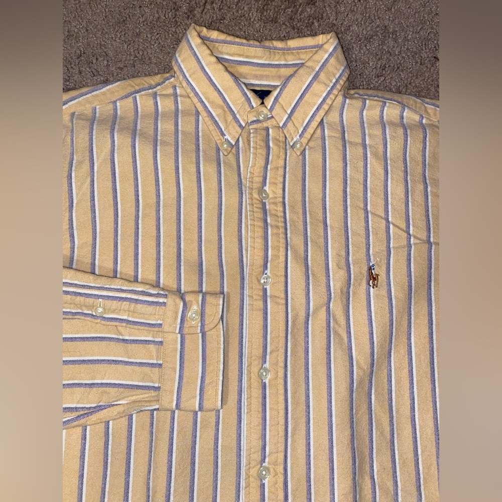 Ralph Lauren Classic Fit Button Up Down Mens Size Medium Yellow Dress Work Shirt